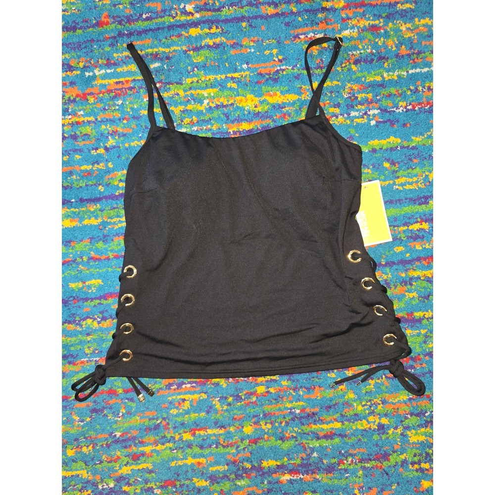 NWT Michael Kors Tankini Swim Top Black Lace Up Grommet Underwire Womens Size XS